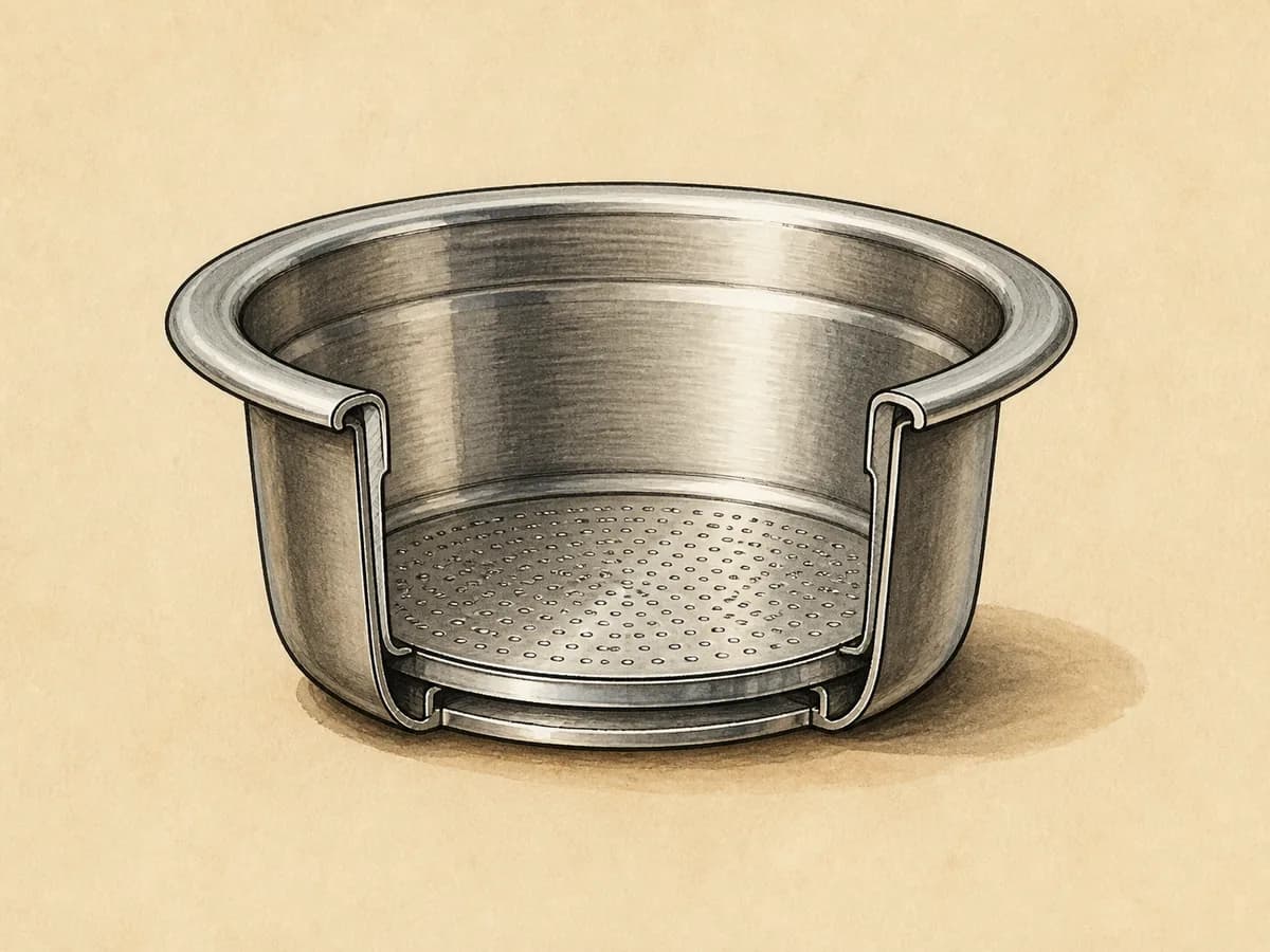 Original editorial illustration representing 54 mm Filter 2 Cup Dual Wall; not a product photograph.