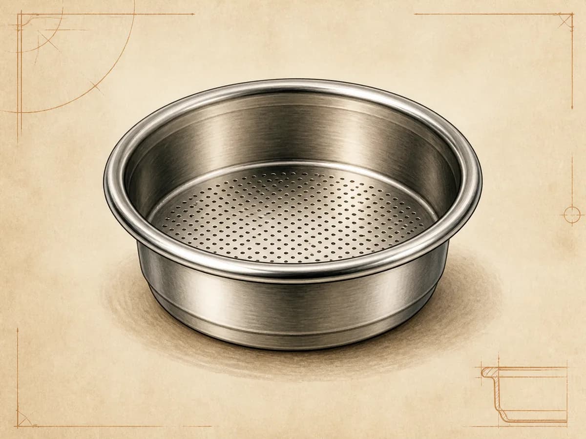 Original editorial illustration representing Two Cups Filter Basket; not a product photograph.